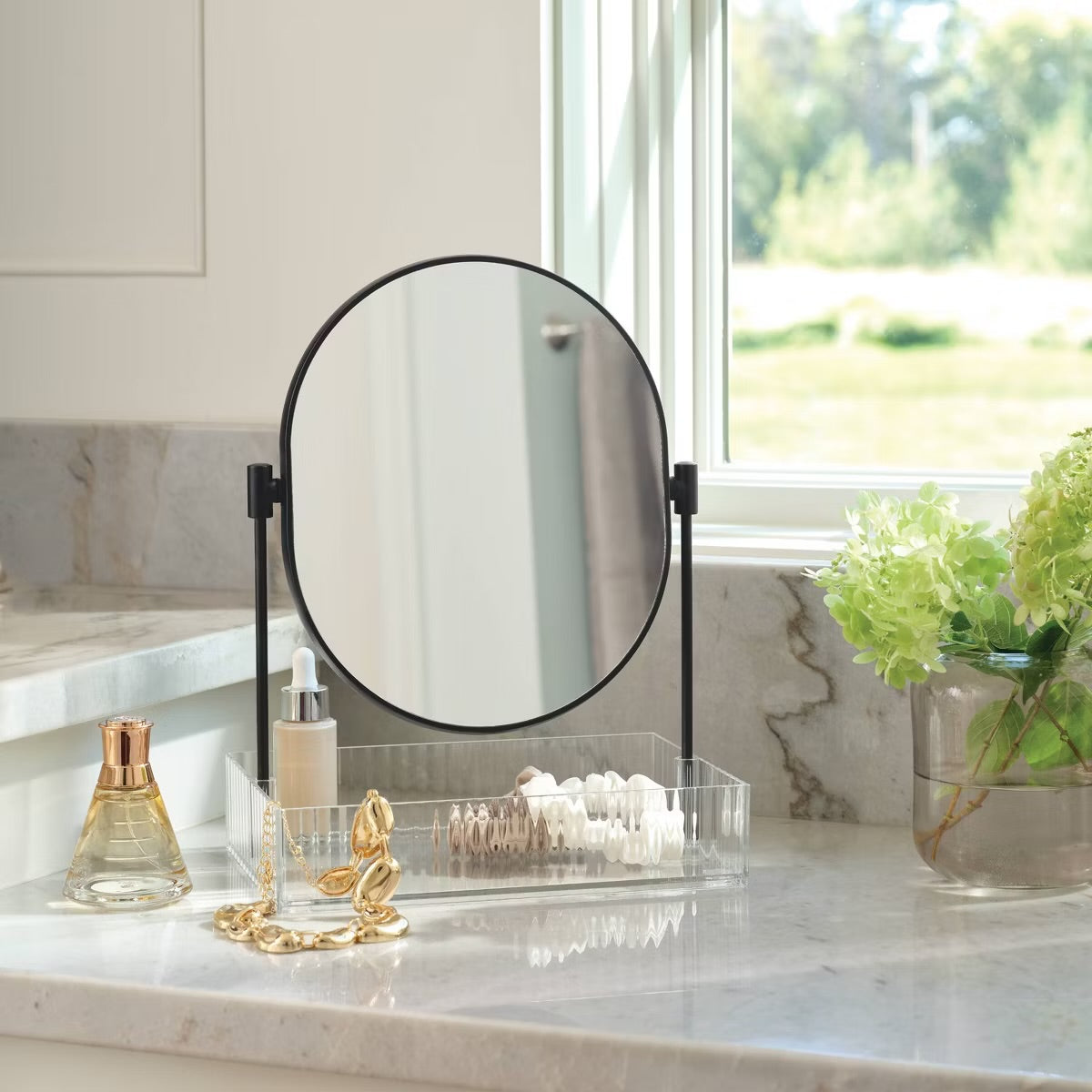 Clear Ribbed Acrylic Tray with Black Mirror - Threshold