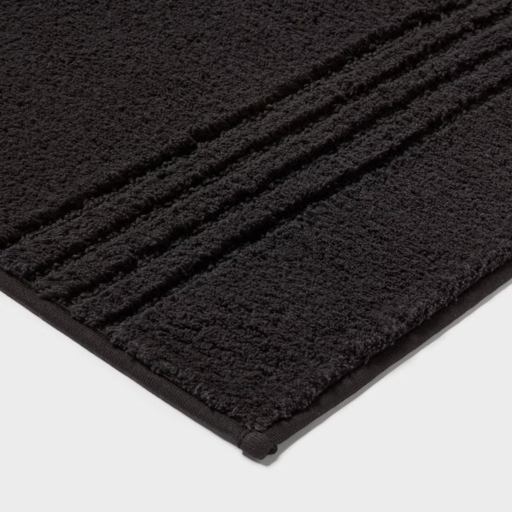 2pc 17"x24" and 20"x34" Textured Cotton Bath Rug Set Black - Threshold