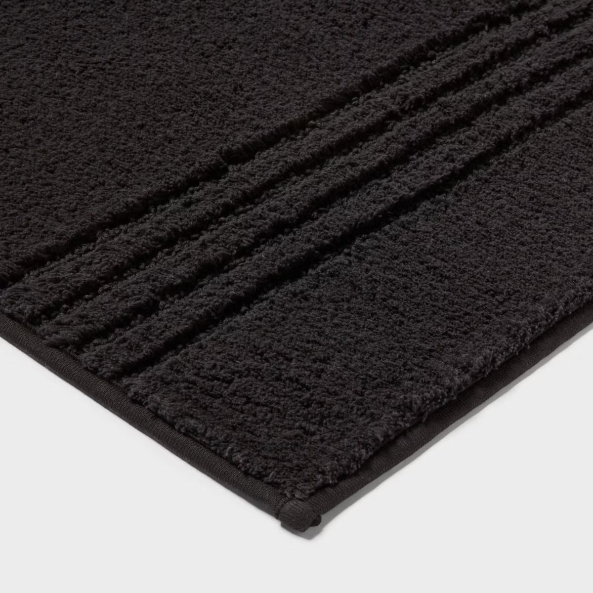 2pc 17"x24" and 20"x34" Textured Cotton Bath Rug Set Black - Threshold