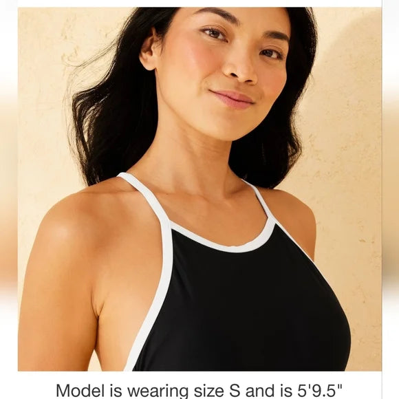 XS (0-2) Contrast Binding High Neck Full Coverage Tummy Control One Piece Swimsuit - Shade & Shore