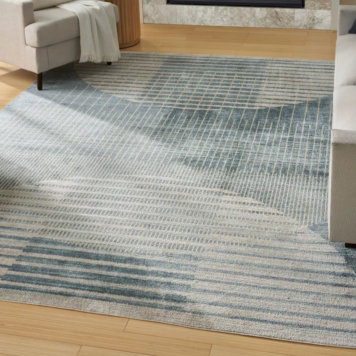 6'7" x 9' Blue Mid-Century Modern Indoor Flatweave Rug