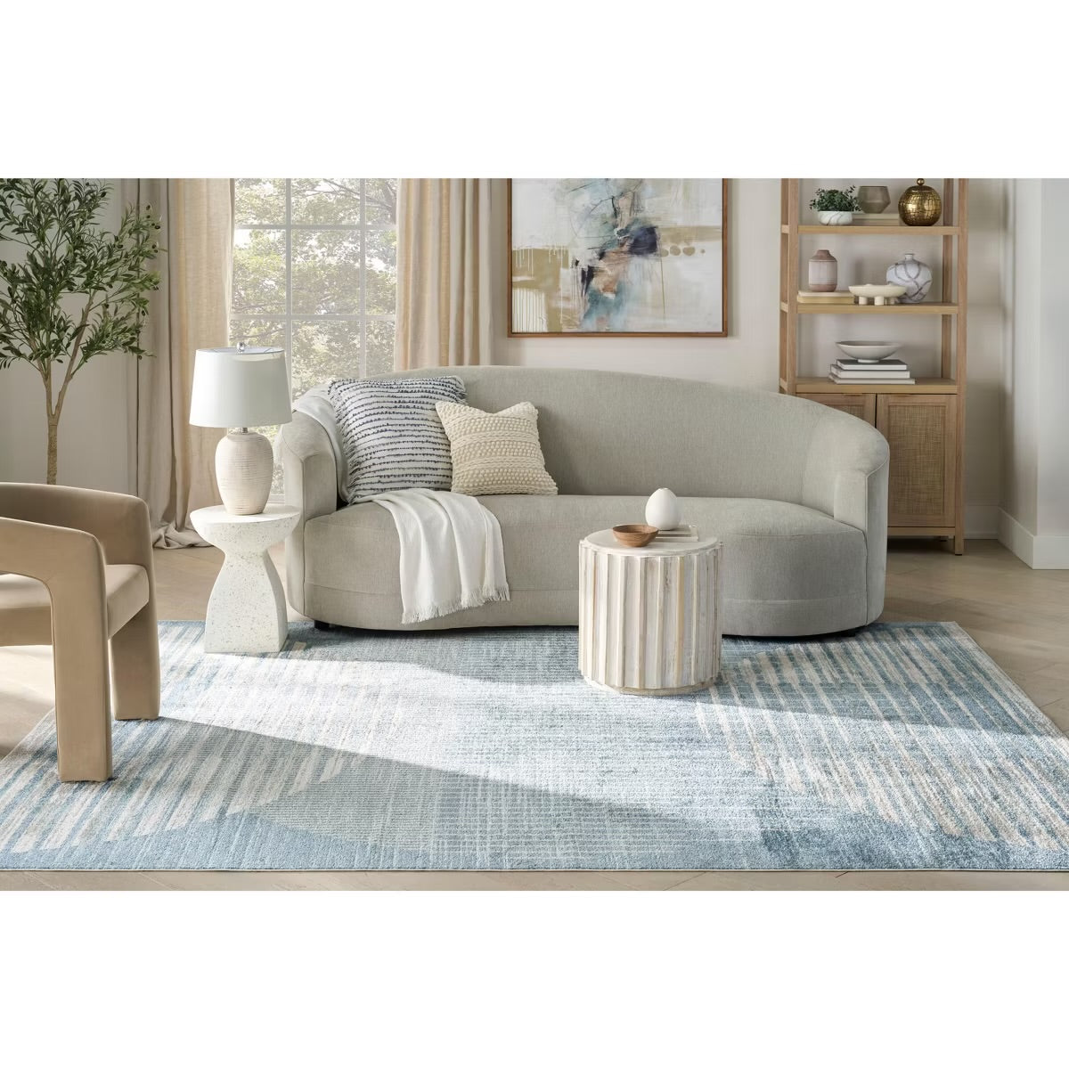 6'7" x 9' Blue Mid-Century Modern Indoor Flatweave Rug