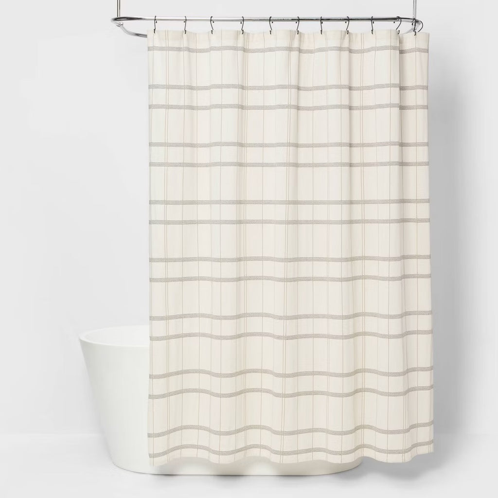 Woven Modern Plaid Shower Curtain Ivory - Threshold