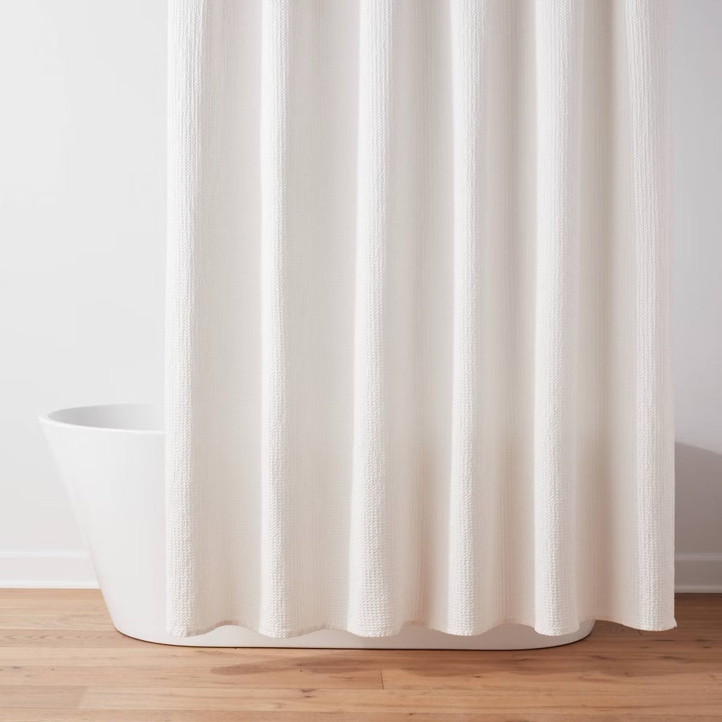 Oversized Relaxed Waffle Weave Shower Curtain Ivory - Threshold