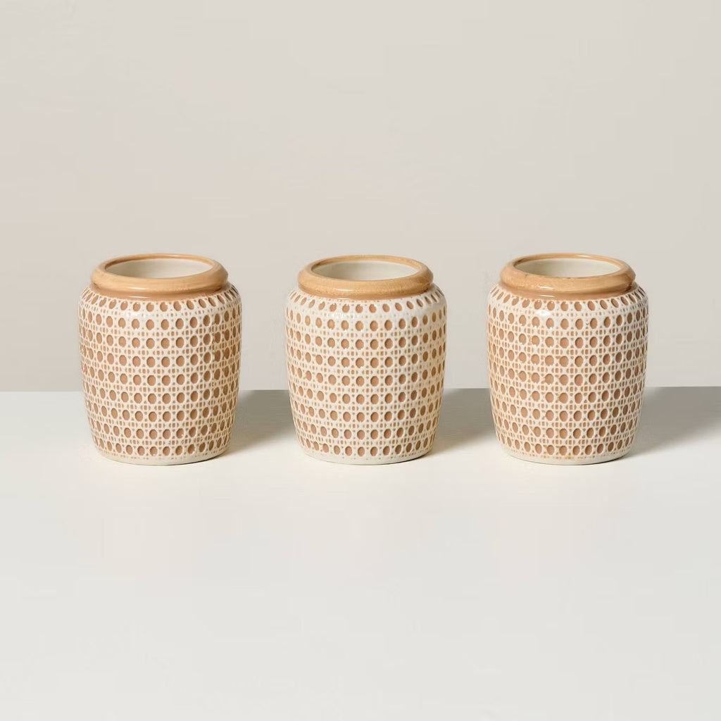3ct Embossed Caning Ceramic Candle Gift Set