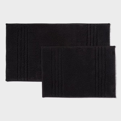 2pc 17"x24" and 20"x34" Non Skid Bath Rug Set Black - Threshold