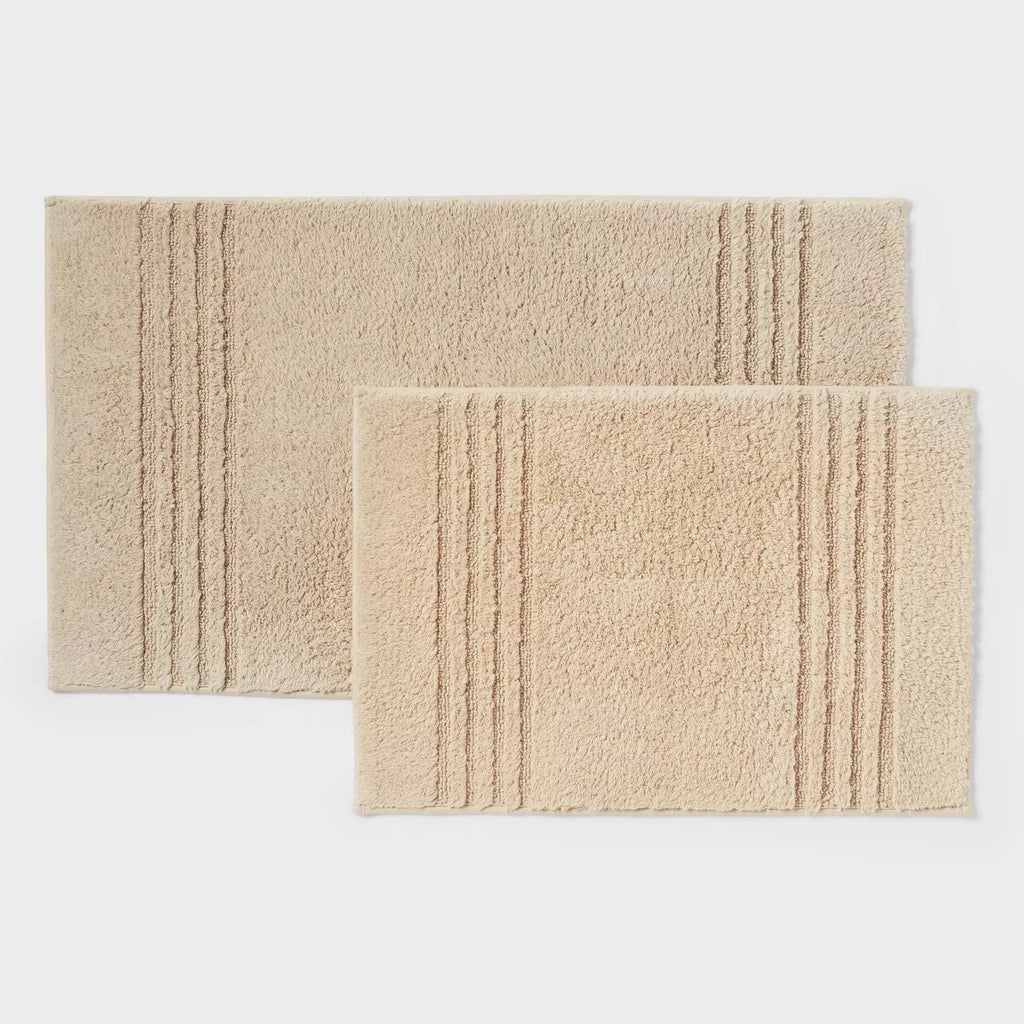 2pc 17"x24" and 20"x34"  Non Skid Bath Rug Set Tan - Threshold