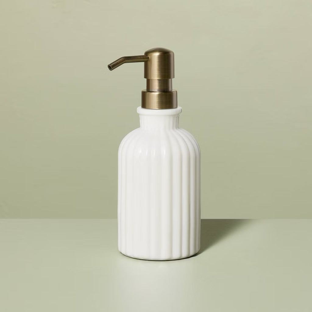 Fluted Milk Glass Soap Pump Brass Finish - Hearth & Hand with Magnolia