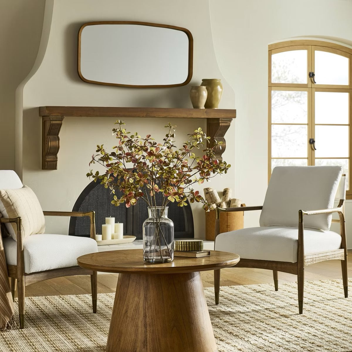 Boucle Upholstered Accent Arm Chair with Brass