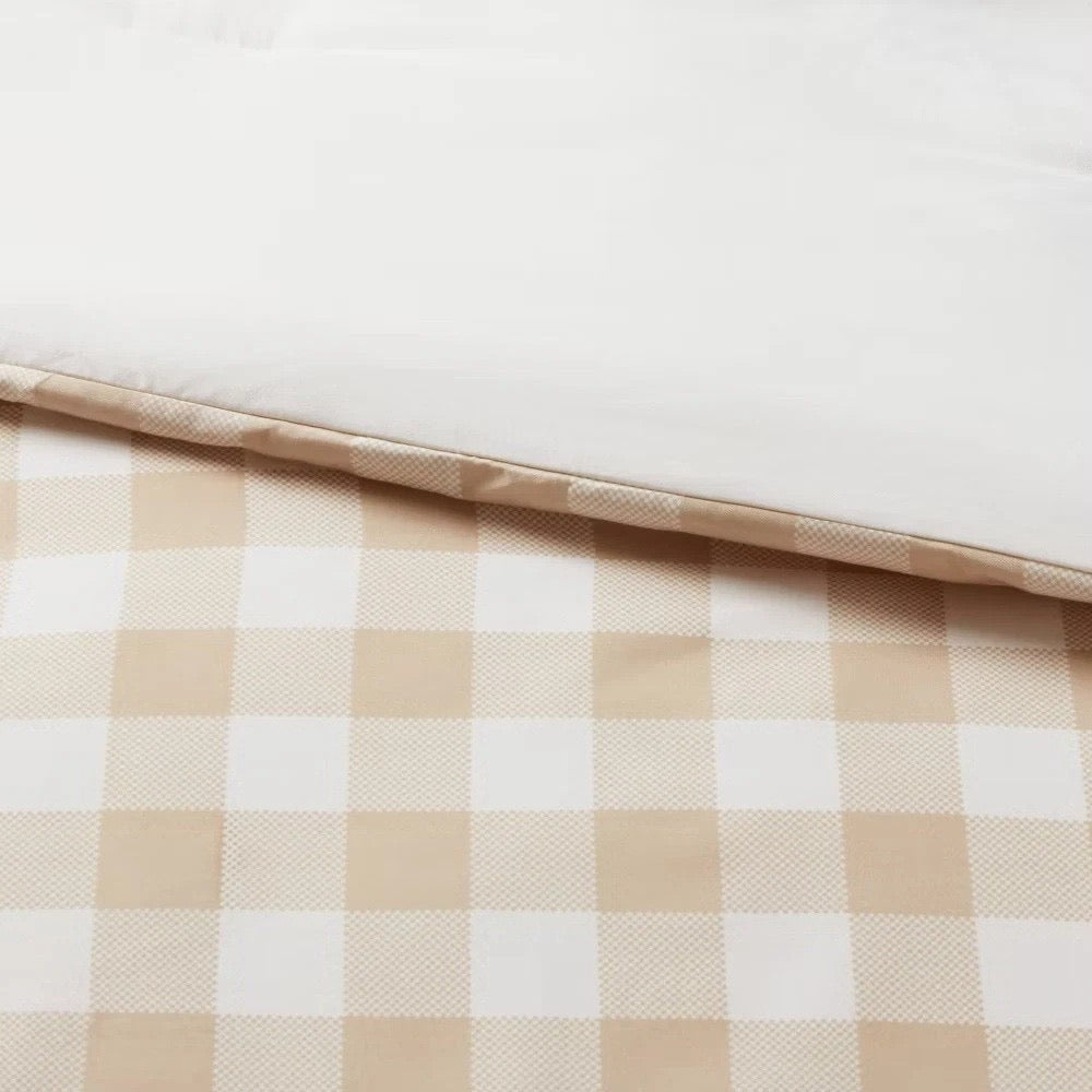 Full/Queen Extra Long Microfiber Comforter Reversible Ivory Gingham - Room Essentials