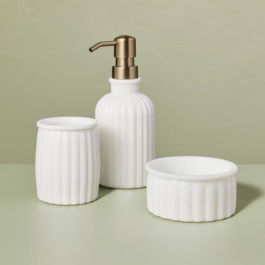 Fluted Milk Glass Soap Pump Brass Finish - Hearth & Hand with Magnolia