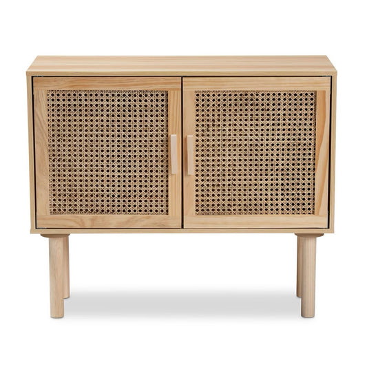 Maclean Rattan Wood 2 Door Sideboard Buffet Natural/Brown - Baxton Studio