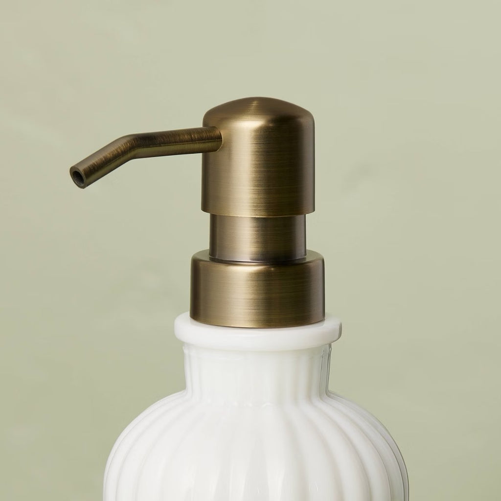 Fluted Milk Glass Soap Pump Brass Finish - Hearth & Hand with Magnolia
