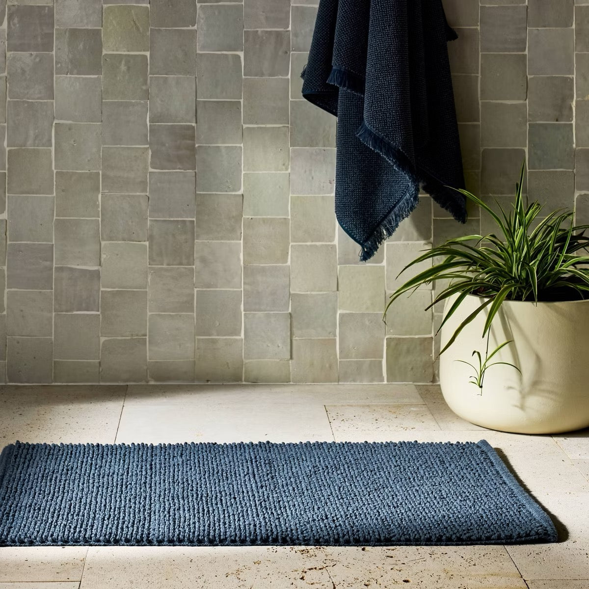 21"x34" Textured Bath Mat Washed Dark Mineral Blue - Casaluna