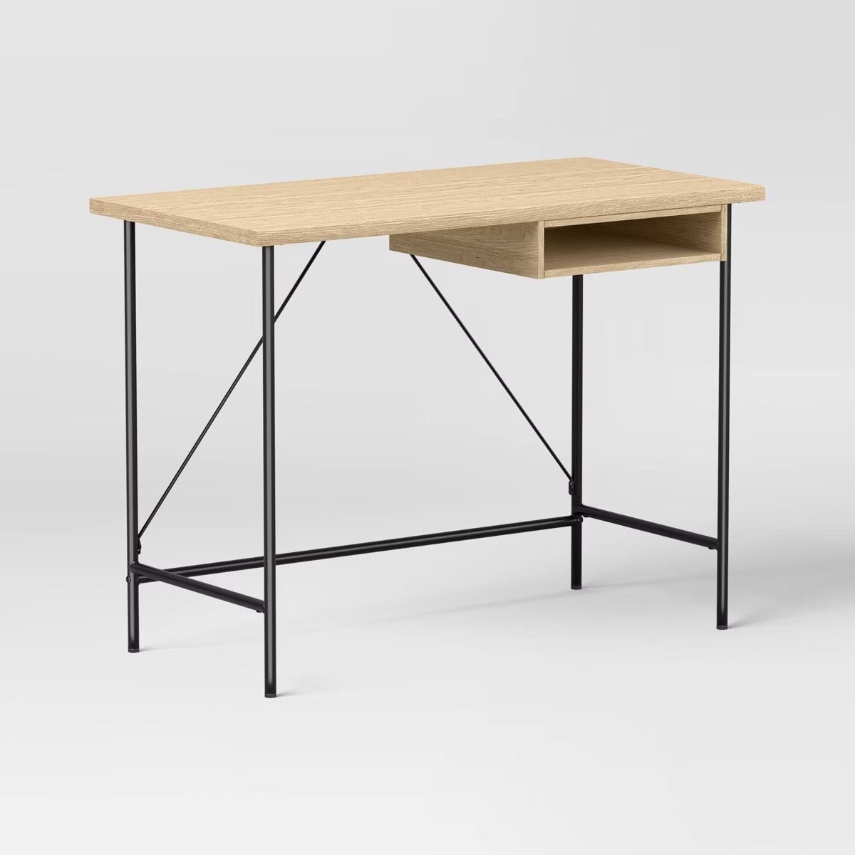 Wood and Metal Dorm Writing Desk with Storage Natural - Room Essentials