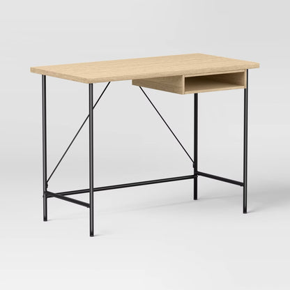 Wood and Metal Dorm Writing Desk with Storage Natural - Room Essentials