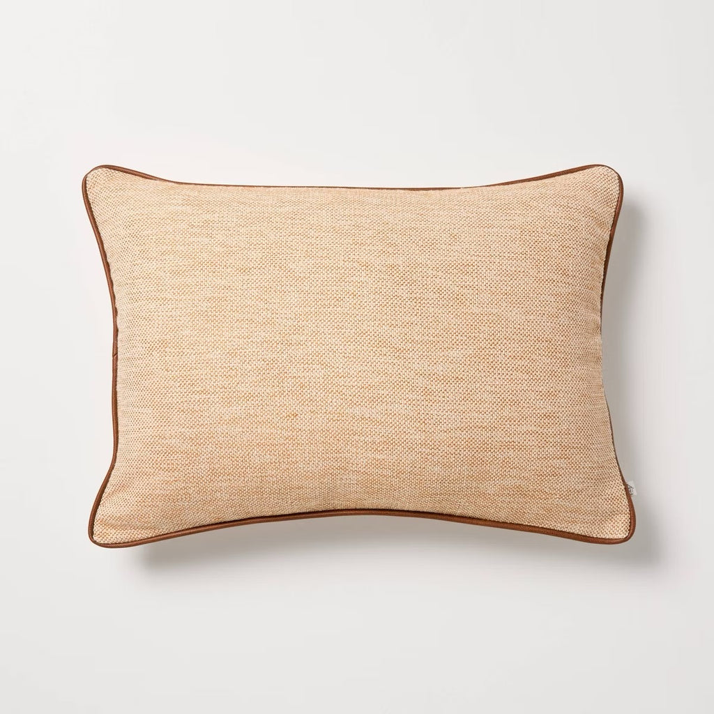 14"x20" Tweed with Faux Leather Lumbar Trim Toss Pillow Rust - Hearth & Hand with Magnolia