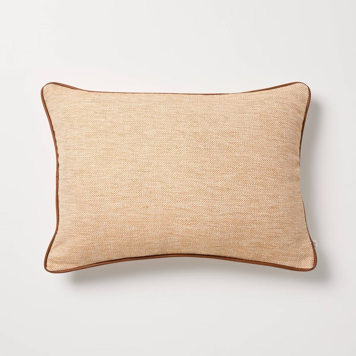 14"x20" Tweed with Faux Leather Lumbar Trim Toss Pillow Rust - Hearth & Hand with Magnolia