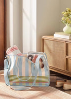 Cross Stripe Carry-All Tote Blue/Green/Natural