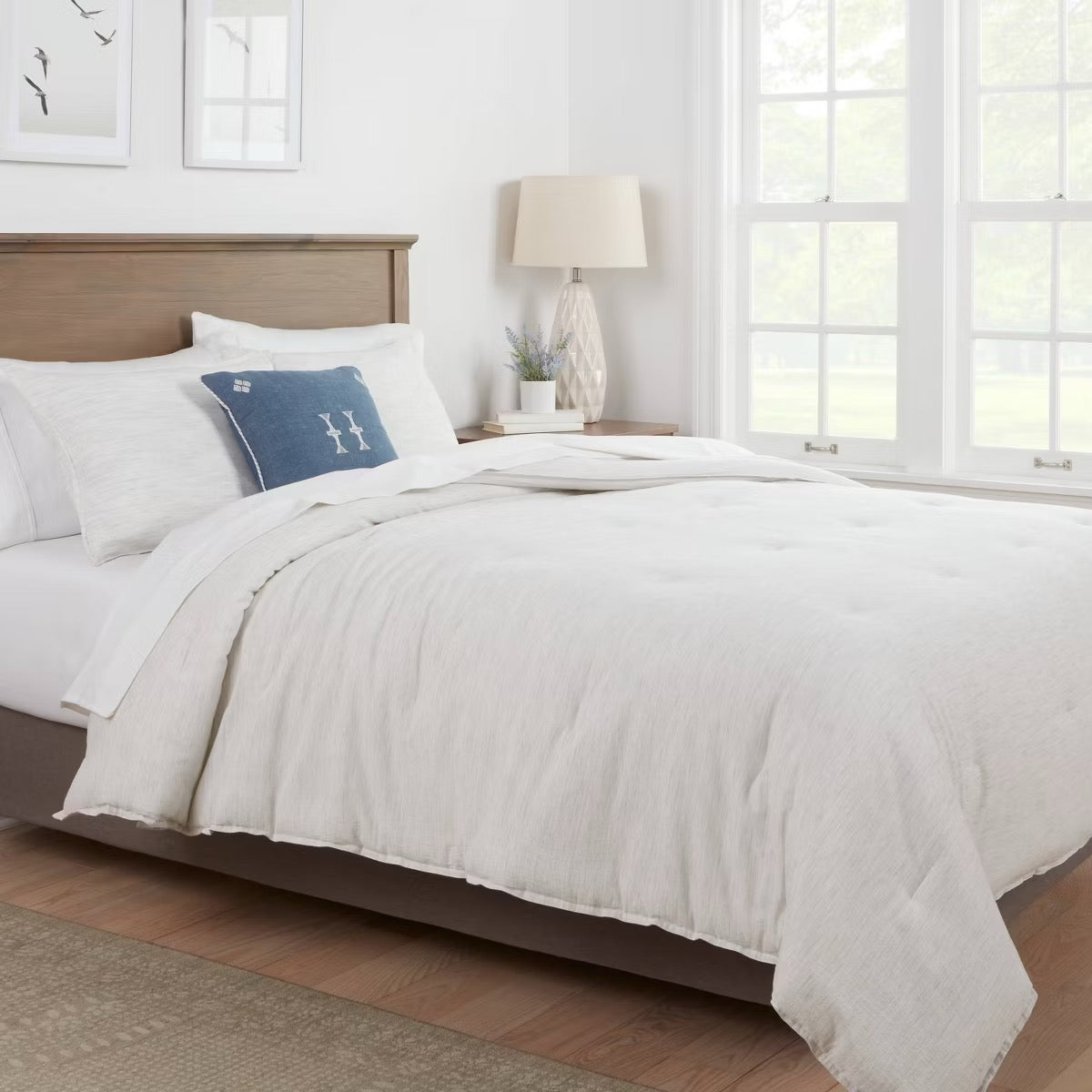 King Space Dyed Cotton Linen Comforter & Sham Set Light Gray - Threshold
