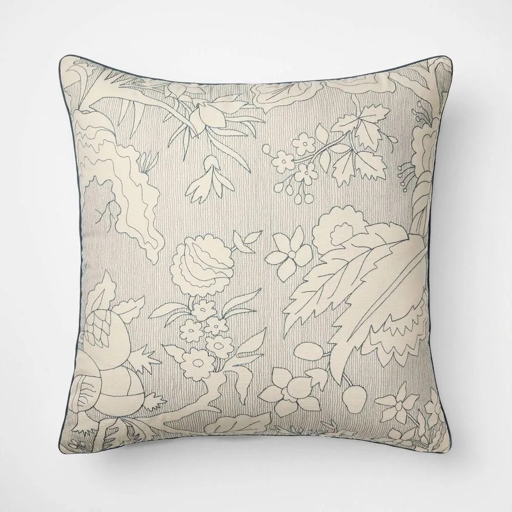 Oversized Square Reverse Embroidered Floral Blue and Cream - Threshold Design with Studio McGee