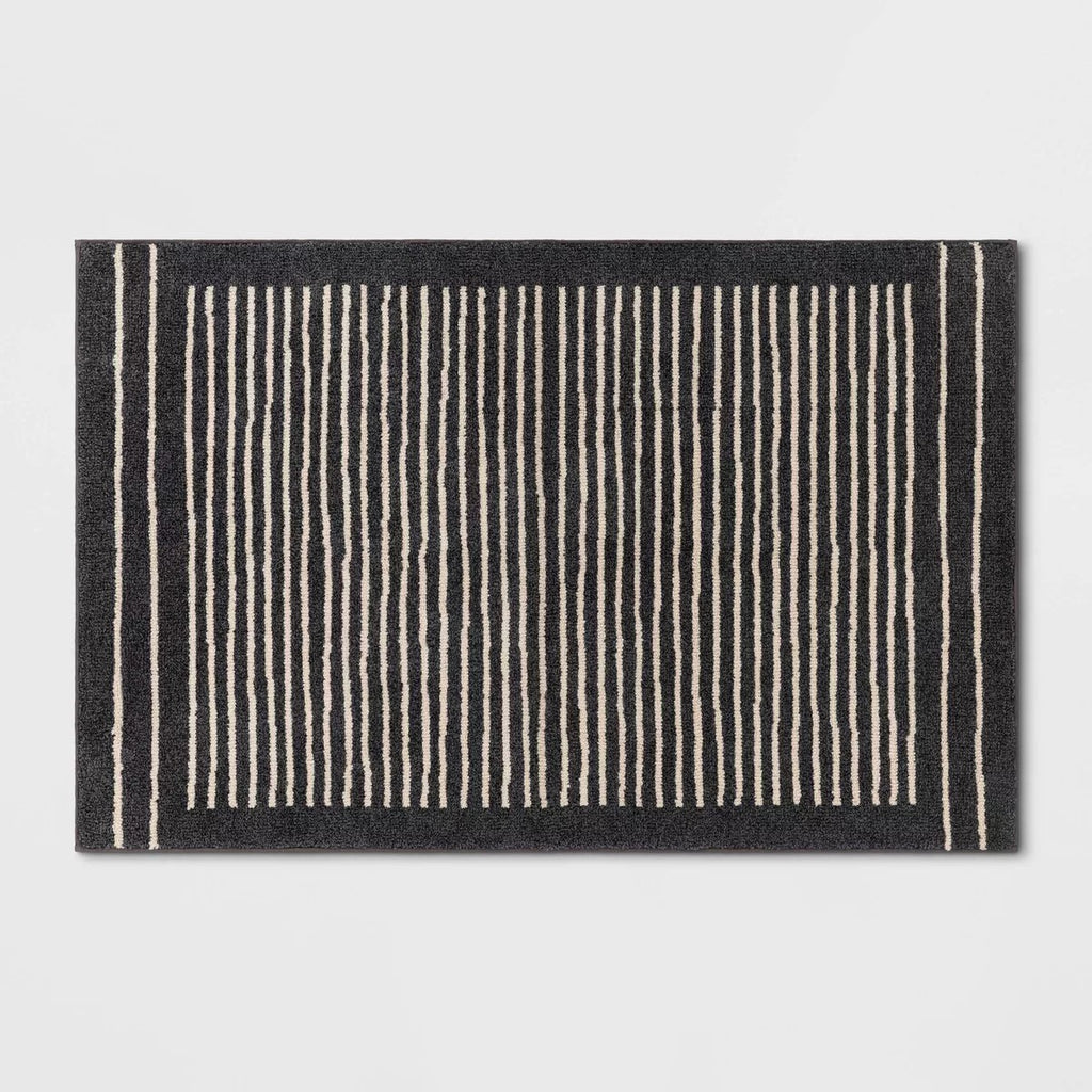 2'6"x4' Washable Washable Knitted Stripe Accent Rug Gray - Threshold