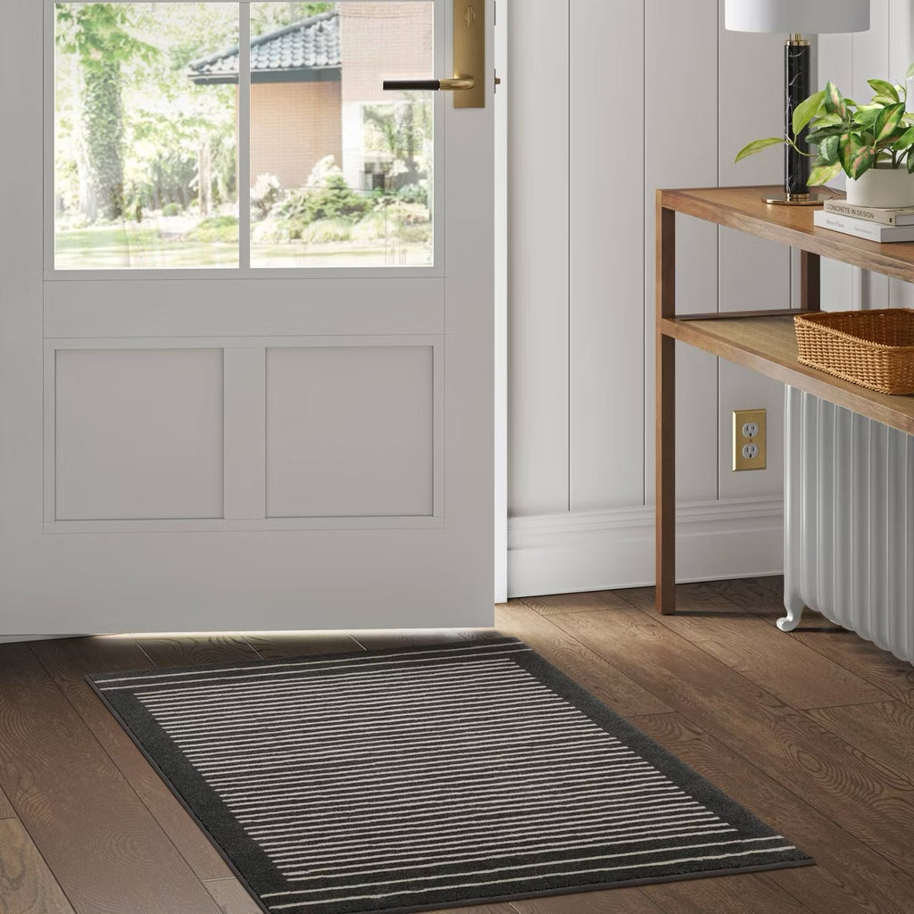 2'6"x4' Washable Washable Knitted Stripe Accent Rug Gray - Threshold