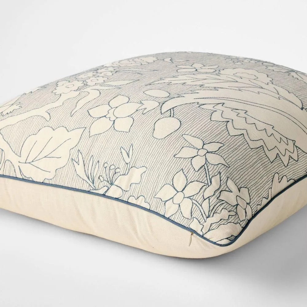 Oversized Square Reverse Embroidered Floral Blue and Cream - Threshold Design with Studio McGee