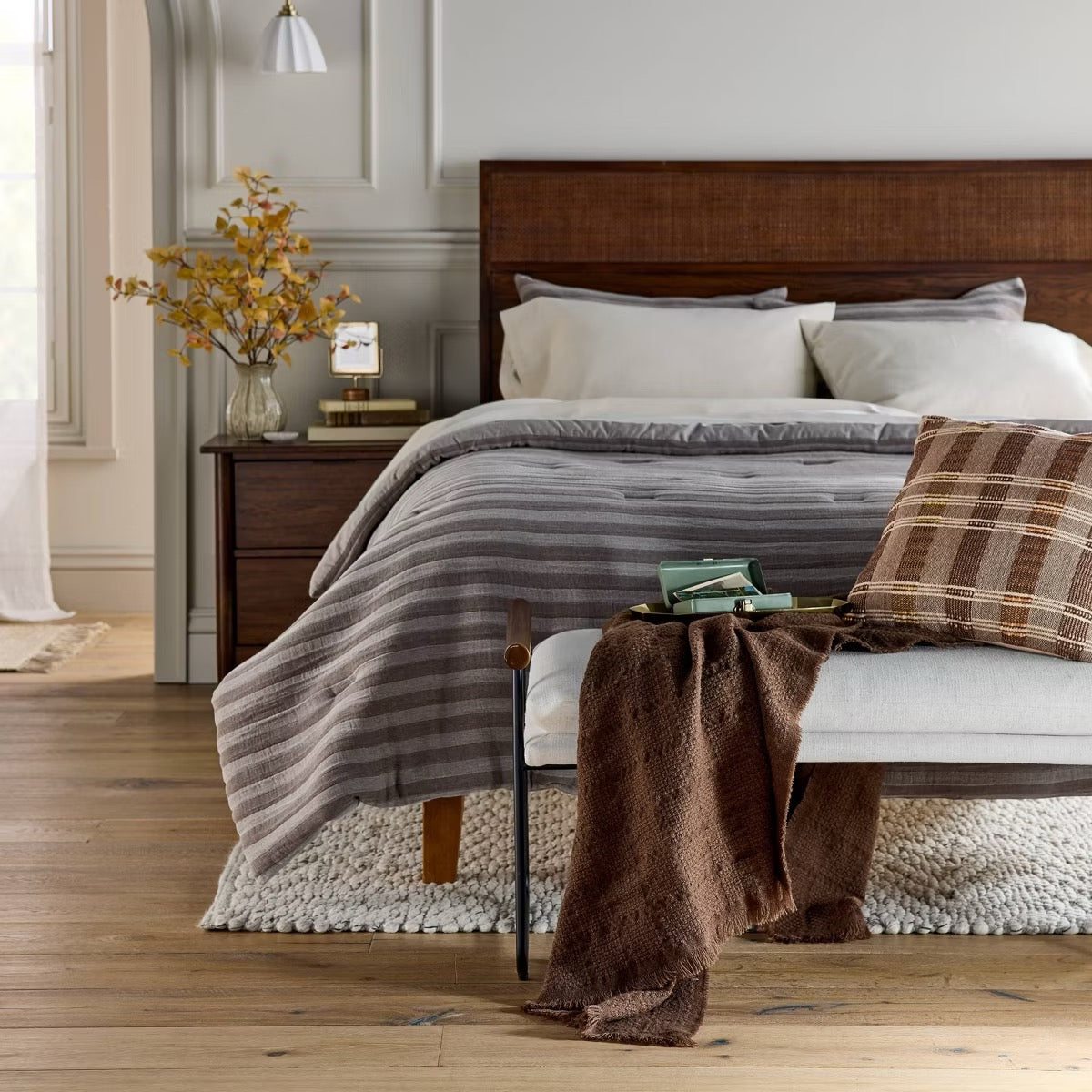 18"x18" Stripe Square Toss Pillow Brown/Tan - Hearth & Hand with Magnolia