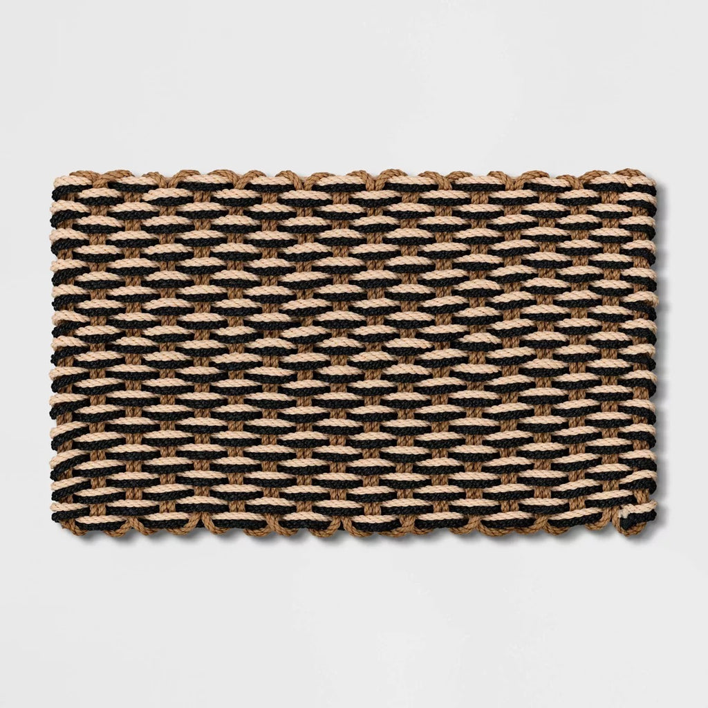 1'6" x 2'6" Rope Braided Basket Weave Doormat Black/Brown/Cream - Threshold