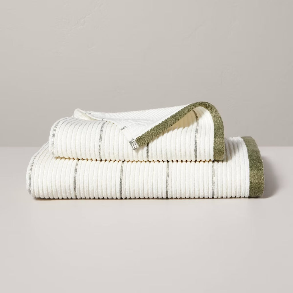 Ribbed Terry Hand Towel Cream/Green - Hearth & Hand with Magnolia