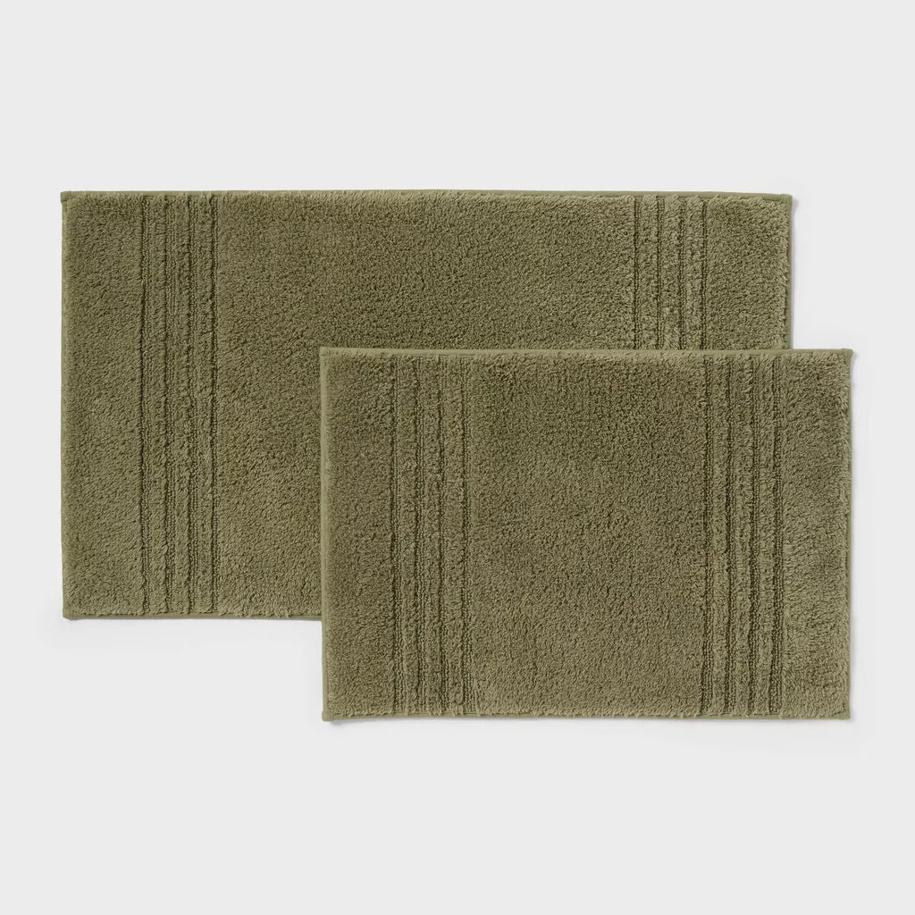 2pc 17"x24" and 20"x34"  Non Skid Bath Rug Set Moss Green - Threshold