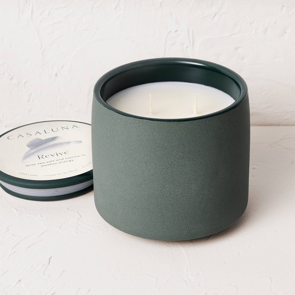 2-Wick Ceramic Jar Candle with Lid Revive 15oz- Casaluna