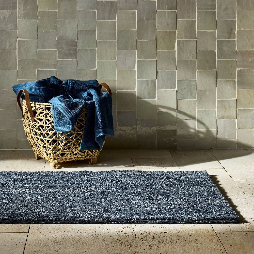 24"x40" Organic Melange Reversible Bath Rug Dark Mineral Blue - Casaluna