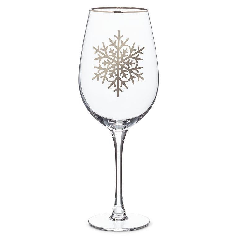Snowflake Wine Glass-Clear/Silver- 14oz