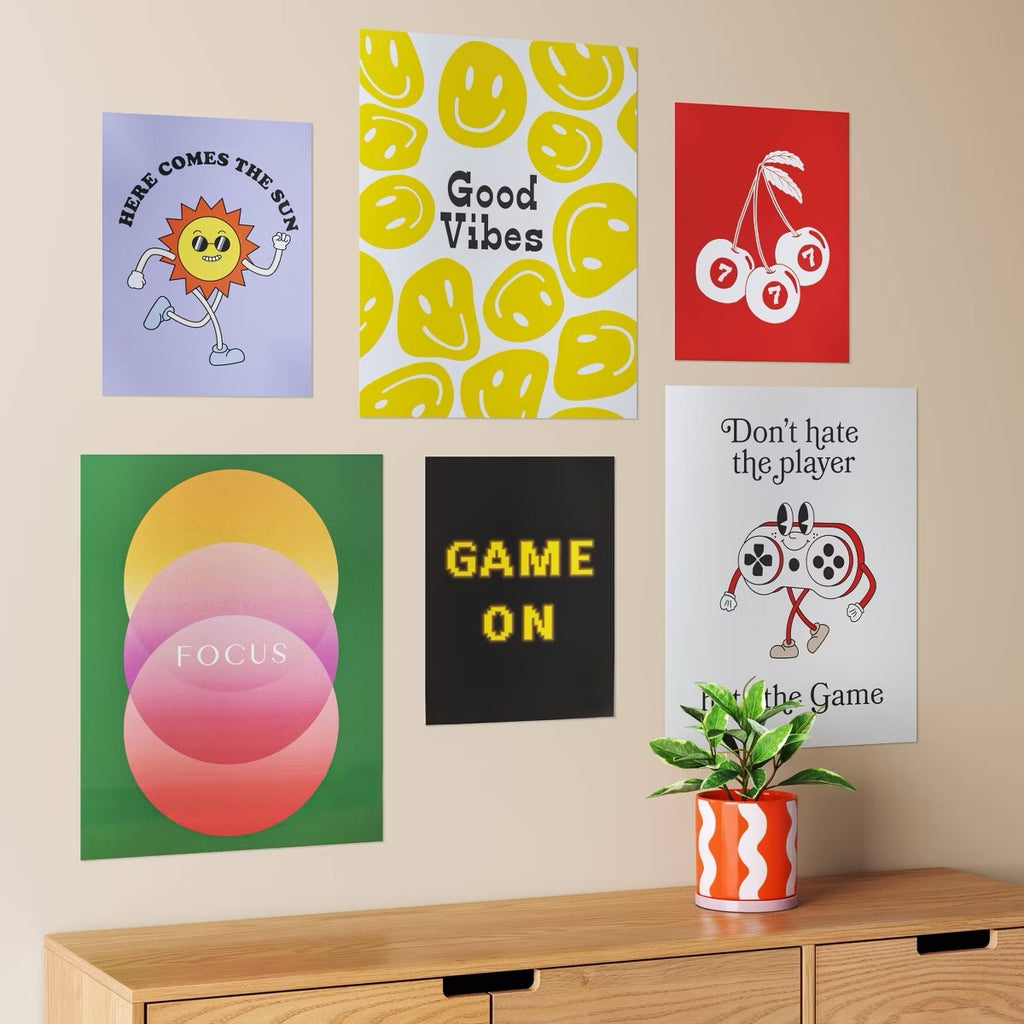 20" x 16" 6pc Retro Humor Wall Art Set Poster Prints - Room Essentials