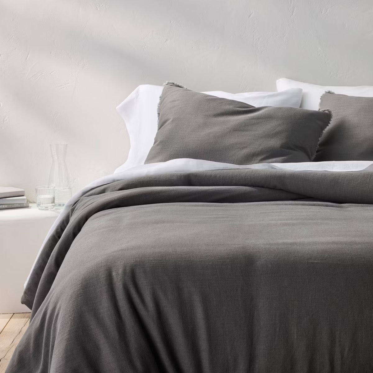 King/California Heavyweight Linen Blend Comforter & Sham Set Dark Gray - Casaluna