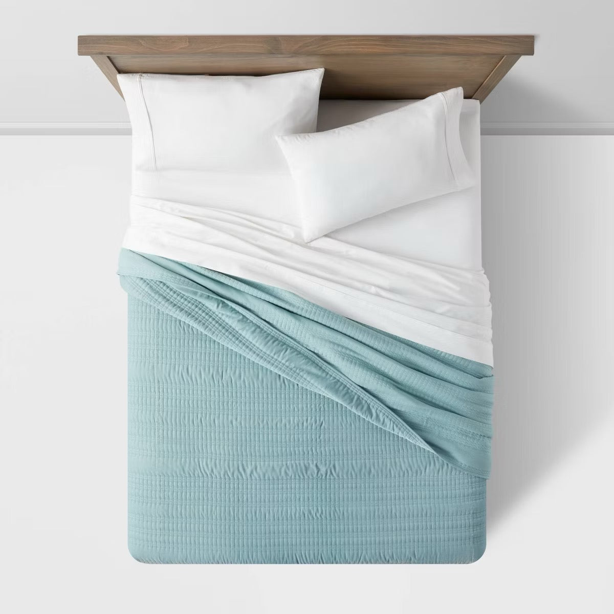 Full/Queen Lofty Velvet Quilt Light Teal Blue - Threshold