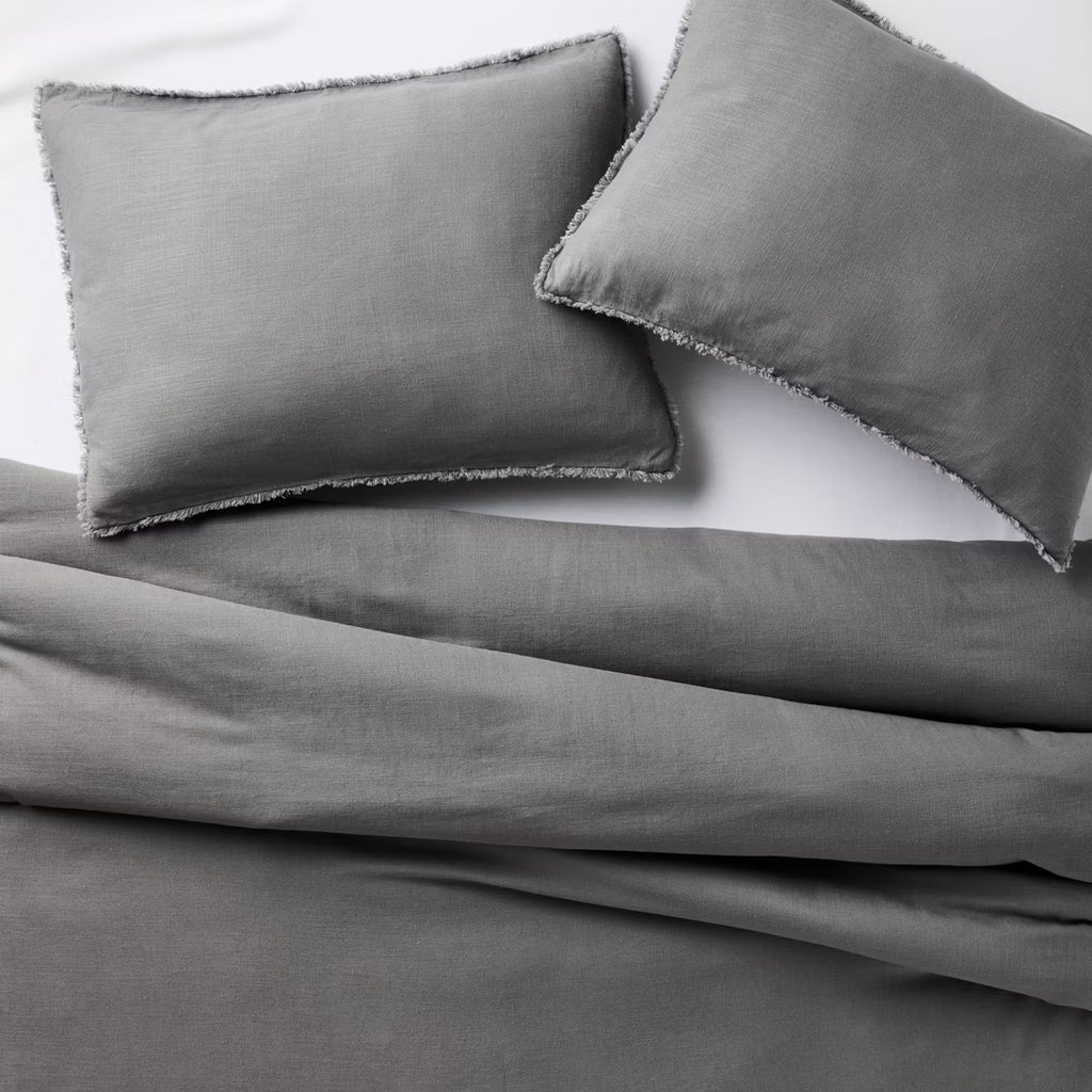 King/California Heavyweight Linen Blend Comforter & Sham Set Dark Gray - Casaluna
