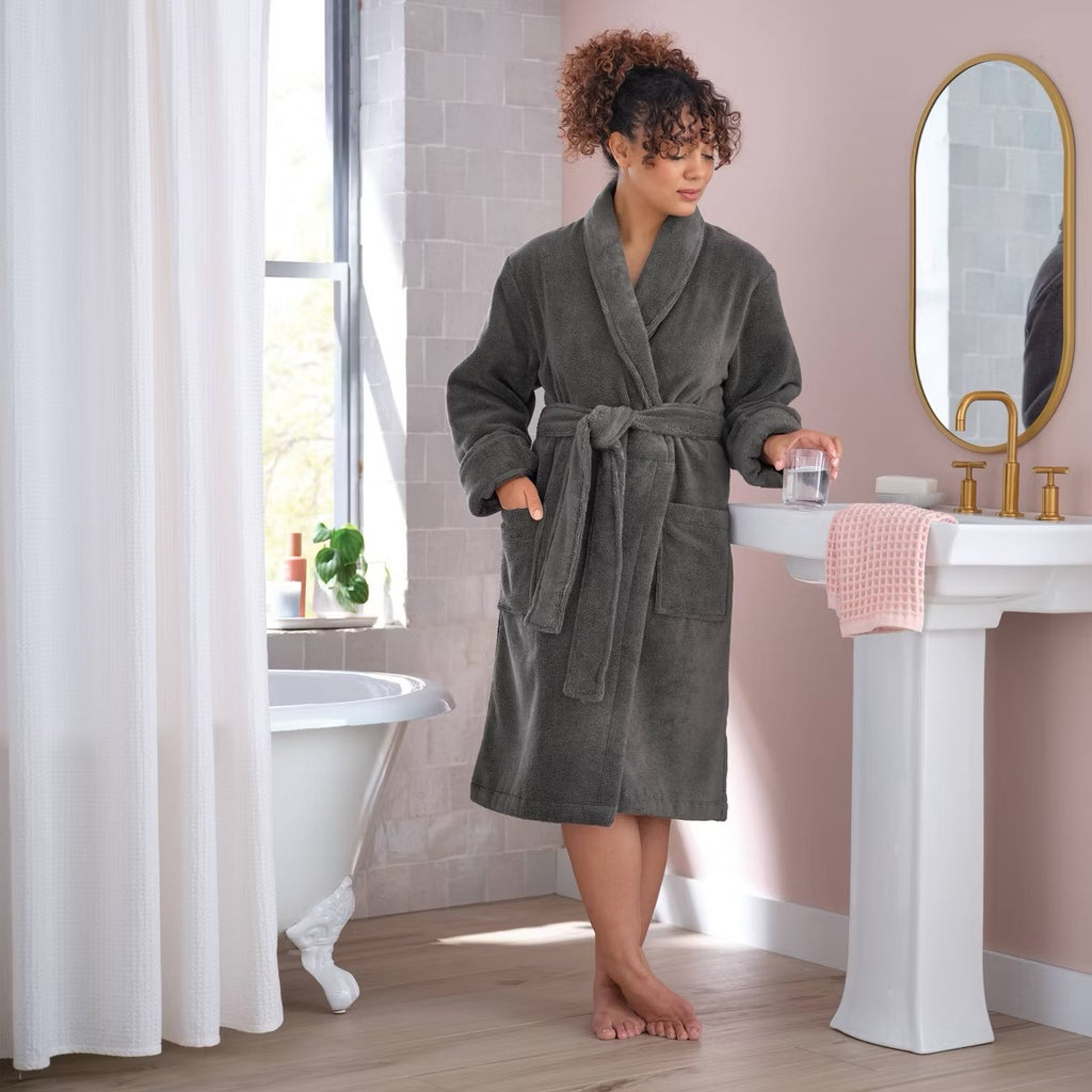 S/M Spa Plush Bath Robe Dark Gray - Threshold