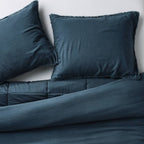 Full/Queen Heavyweight Linen Blend Comforter and Sham Set Dark Mineral Blue - Casaluna