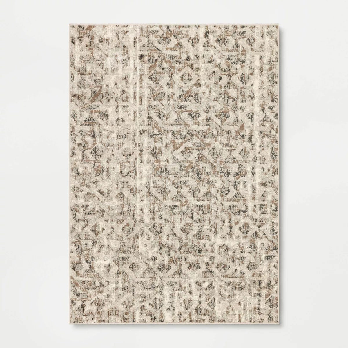 7'x10' Eliot Geo Area Rug Tan/Beige/Gray - Threshold: Traditional Geometric Indoor Low Pile Fade-Resistant Rug