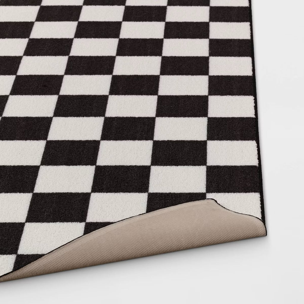 4'x5'5" Washable Small Checker Accent Rug Charcoal and Ivory - Room Essentials