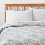 Full/Queen Microfiber Comforter Reversible Light Blue Floral - Room Essentials