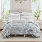 Twin/Twin Extra Long Armoire Collection  Toile Floral Comforter Blue