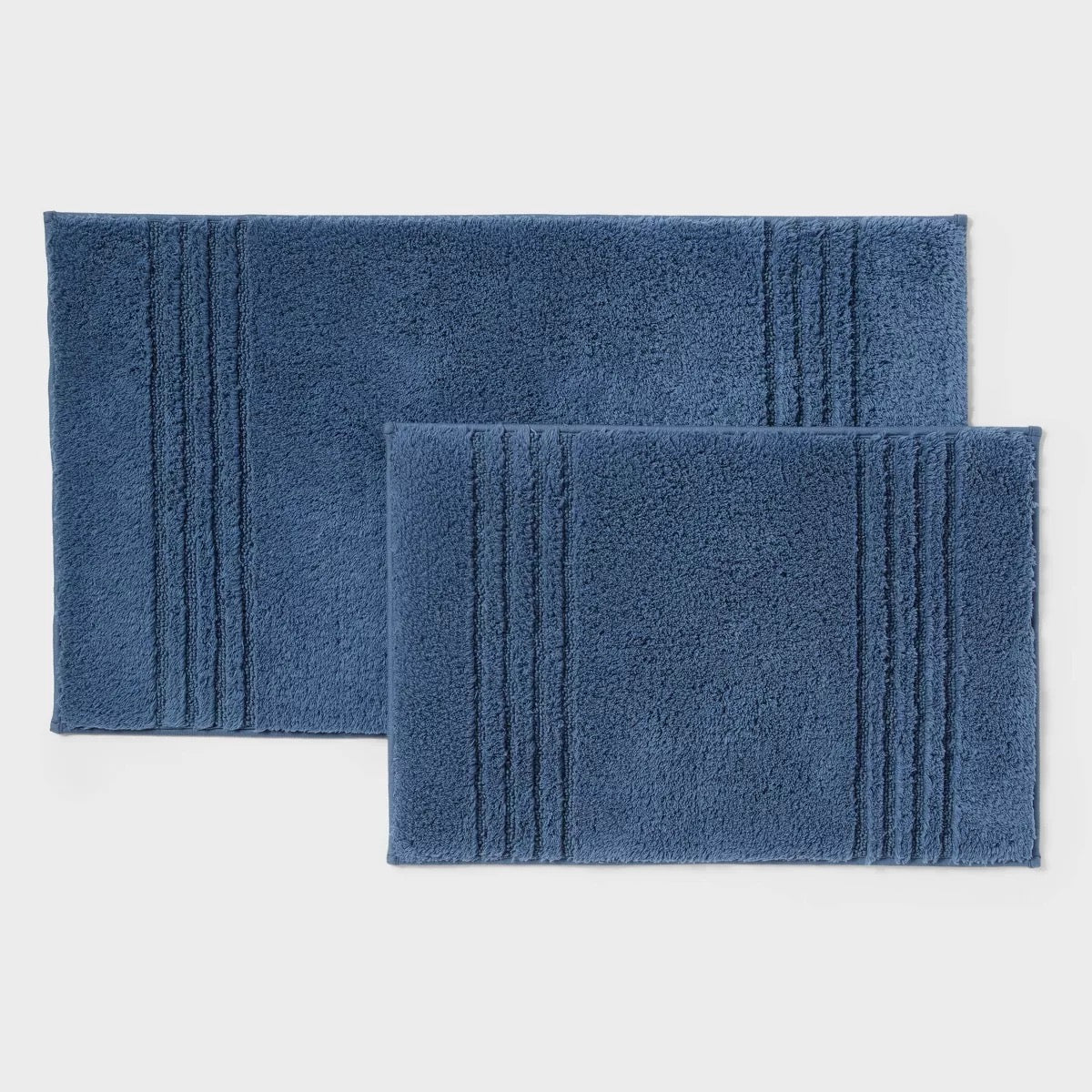 2pc 17"x24" and 20"x34" Cotton Striped Non Skid Bath Rug Set
