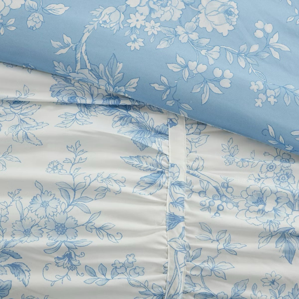 Twin/Twin Extra Long Armoire Collection  Toile Floral Comforter Blue