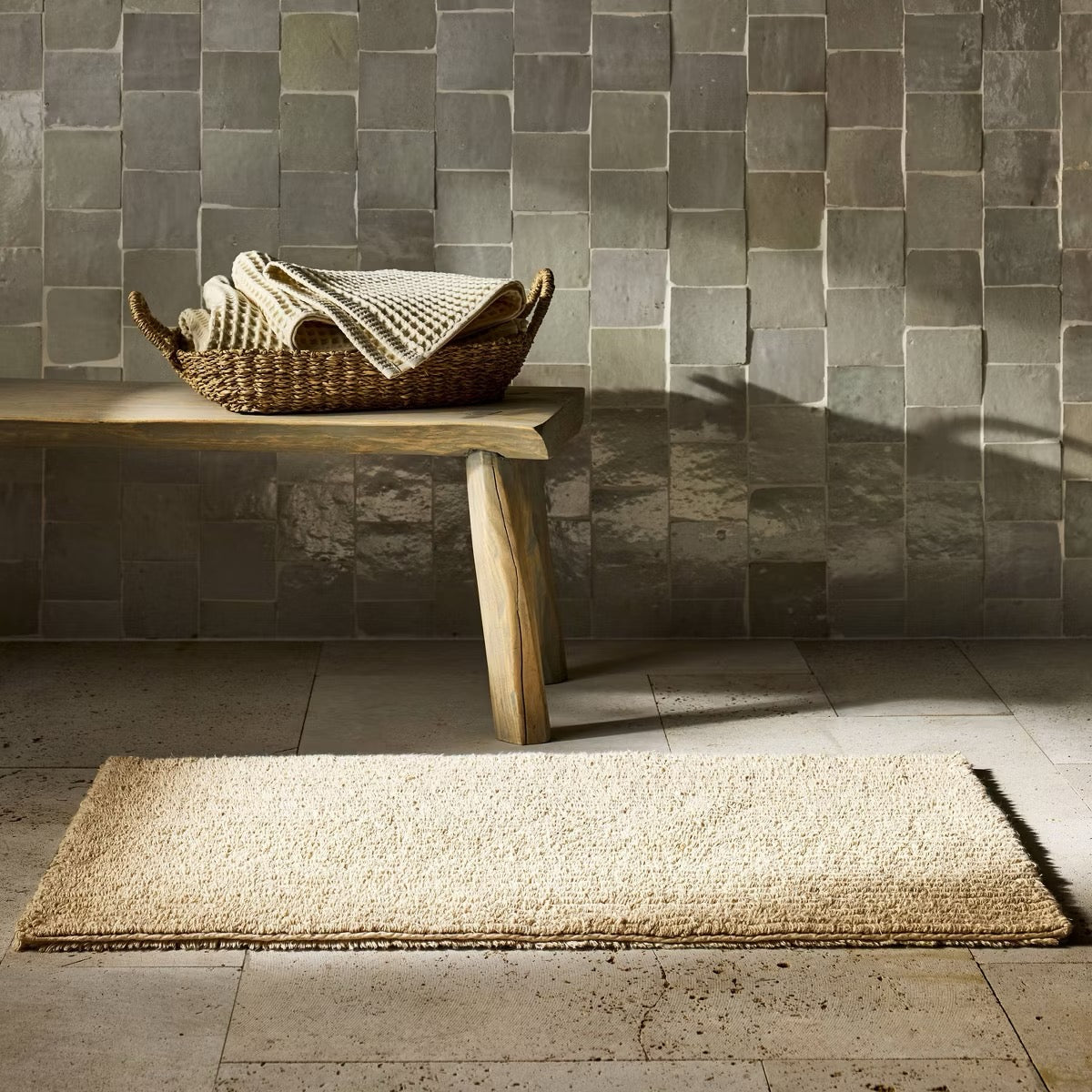 21"x34" Organic Melange Reversible Bath Rug Natural - Casaluna