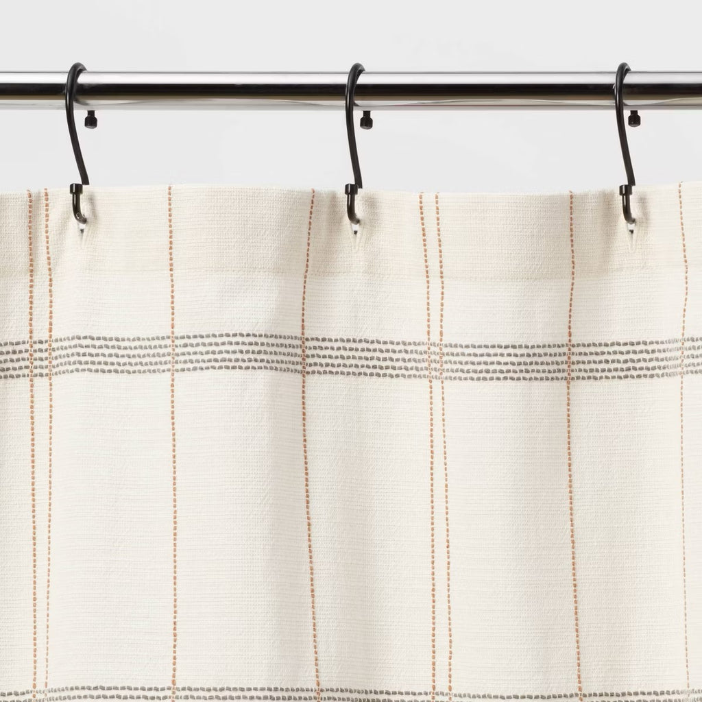 Woven Modern Plaid Shower Curtain Ivory - Threshold