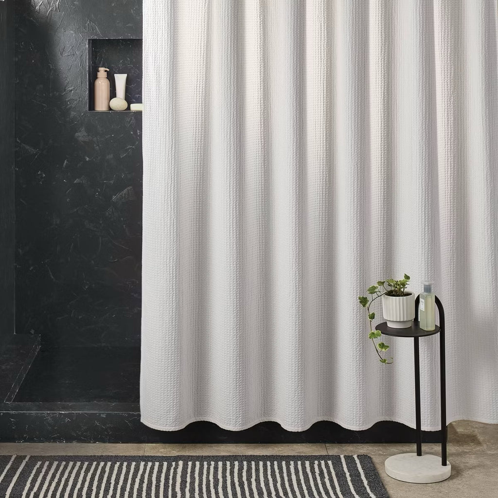 Oversized Relaxed Waffle Weave Shower Curtain Ivory - Threshold